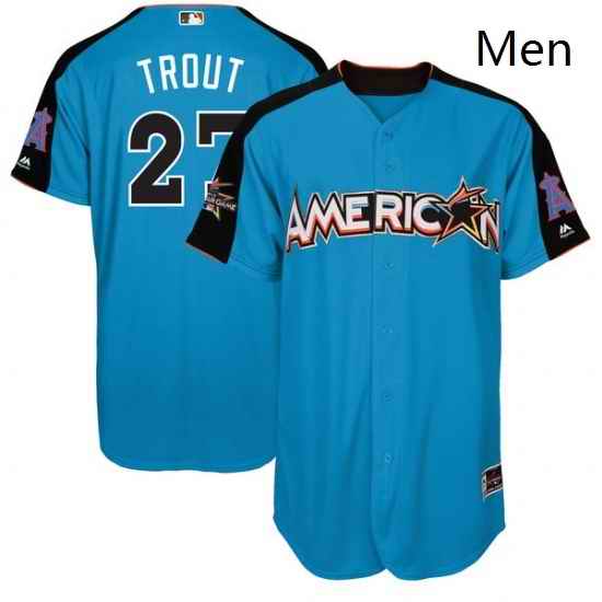 Mens Majestic Los Angeles Angels of Anaheim 27 Mike Trout Authentic Blue American League 2017 MLB All Star MLB Jersey
